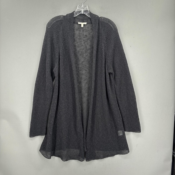Eileen Fisher Sweaters - Eileen Fisher Cardigan XL Gray Linen Blend Open Stitch Knit Chain Lightweight
